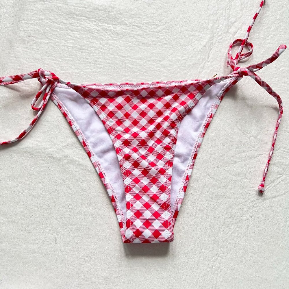 Betty Jade bikini bottoms Medium red white gingham side tie plaid swimsuit swim